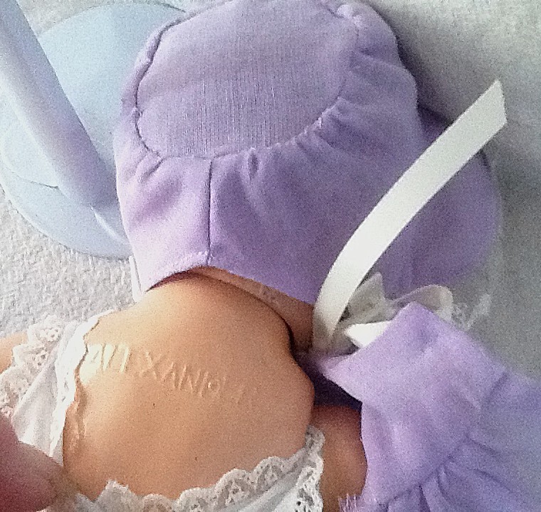 Vintage 11 1/2″ Madame Alexander Baby Composition Dionne Doll in Lavender Cecile