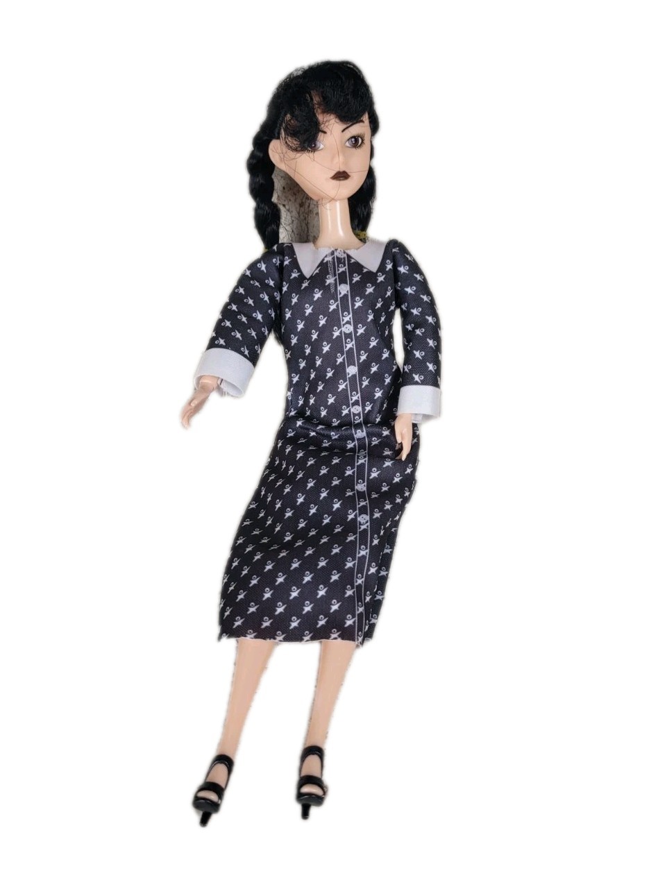 Wednesday Addams Fashion Doll 11.5” Black Dress Pigtail Braid Gothic Shoes
