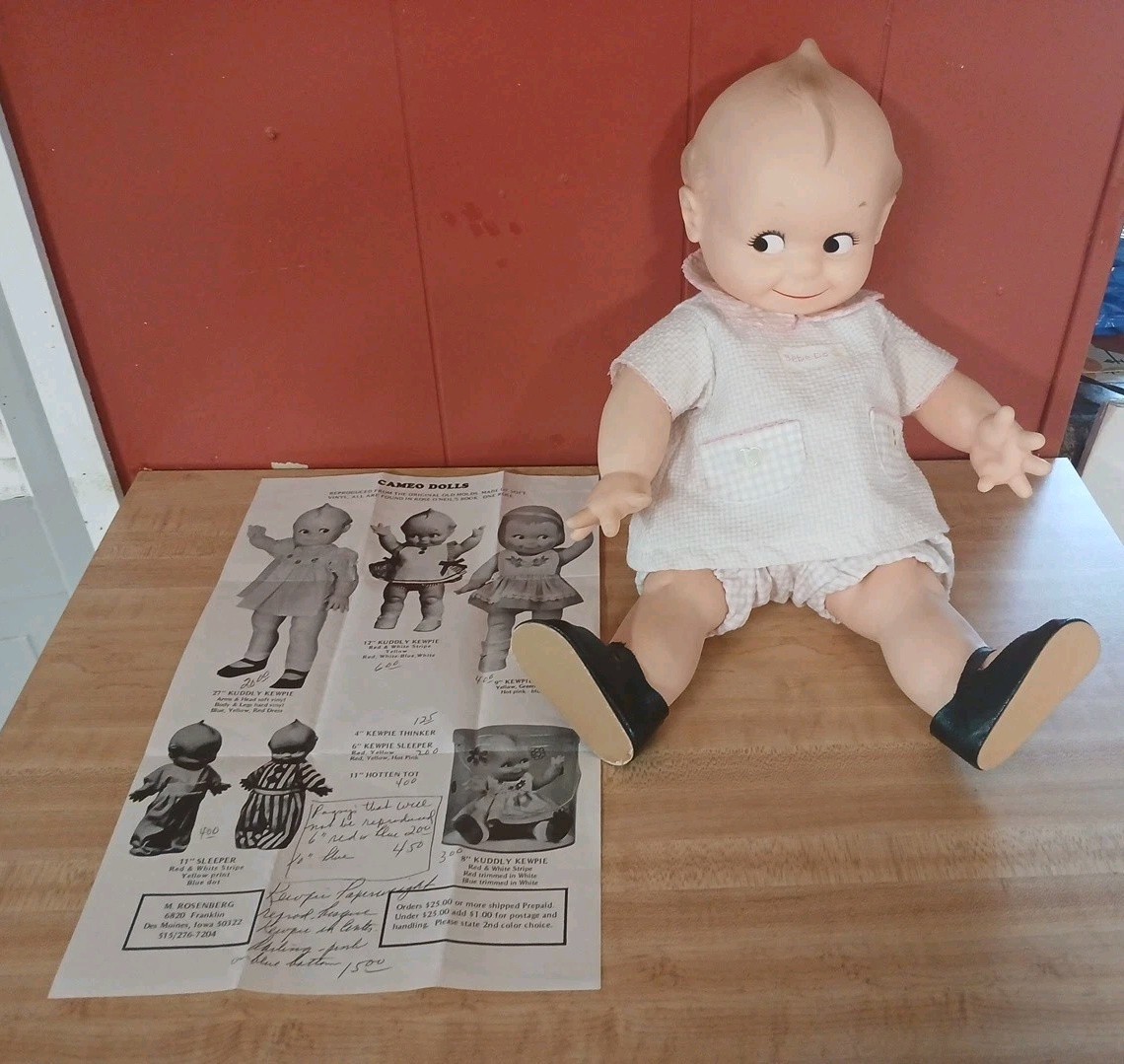 Vintage Cameo Kewpie Doll 17 Inch, Be’be’ do vinyl body. And sales pamphlet