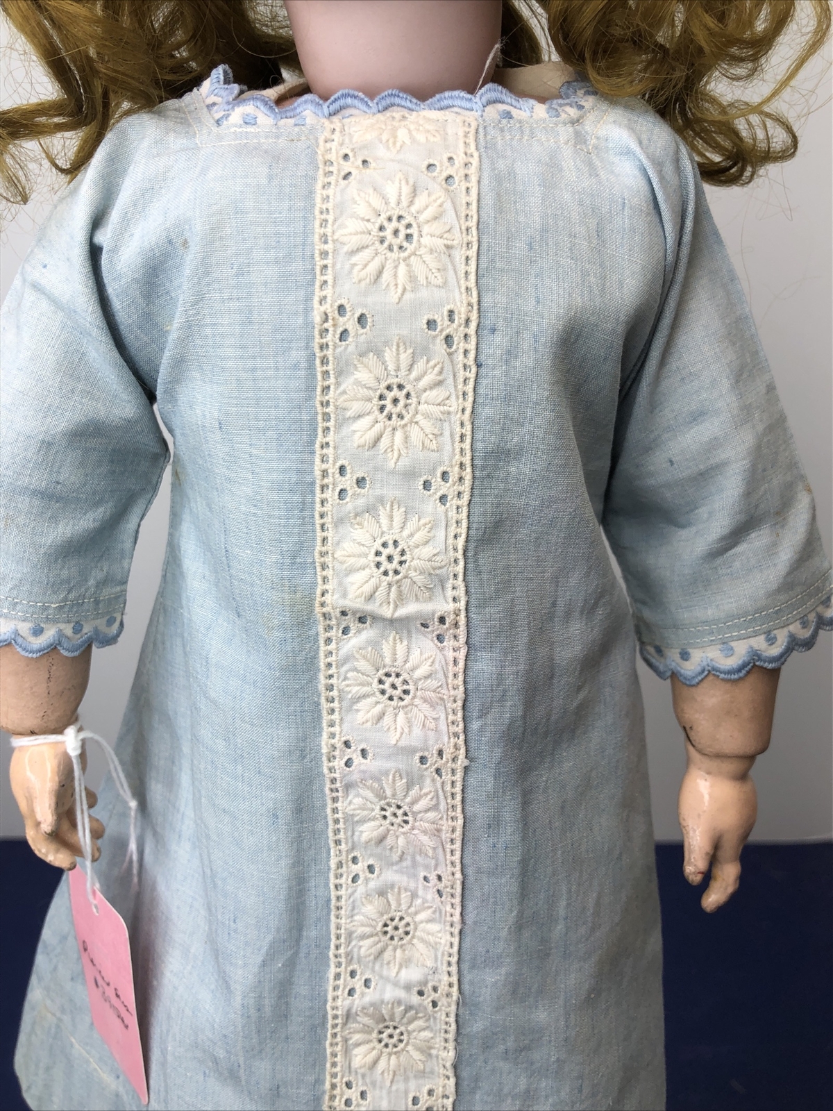 18” Antique German Simon & Halbig 1078 Bisque Doll Leather Kid Body Mohair #SC2