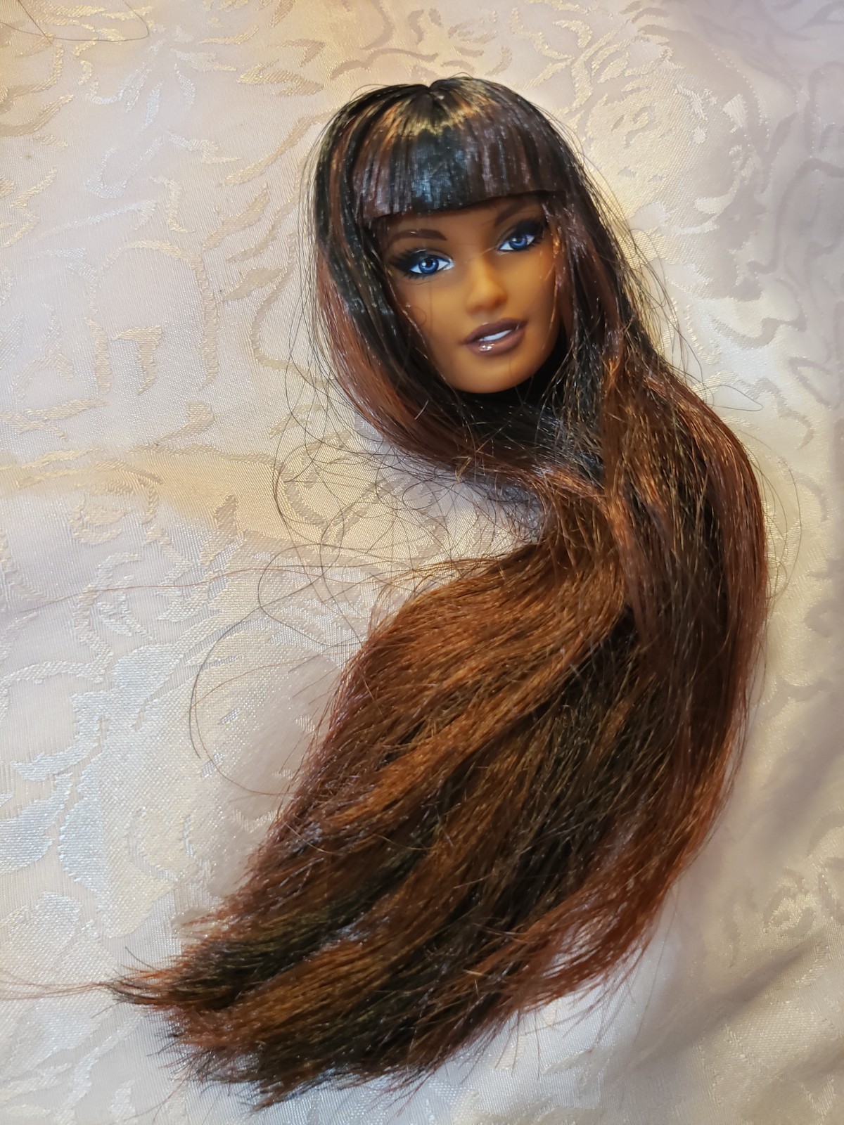 Barbie You Create Barbie Basics Long Brown & Black Hair Doll Head From Kit 001