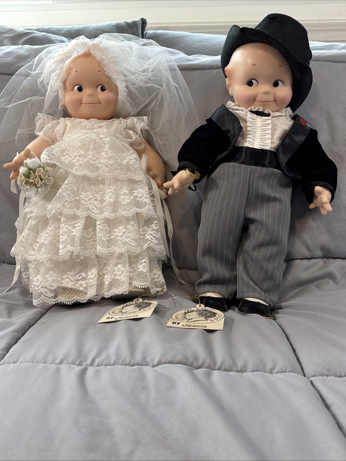 Vintage Cameo Kewpie Doll Bride and Groom 15″ Tall #6104 Jesco Cameo Dolls w/Box