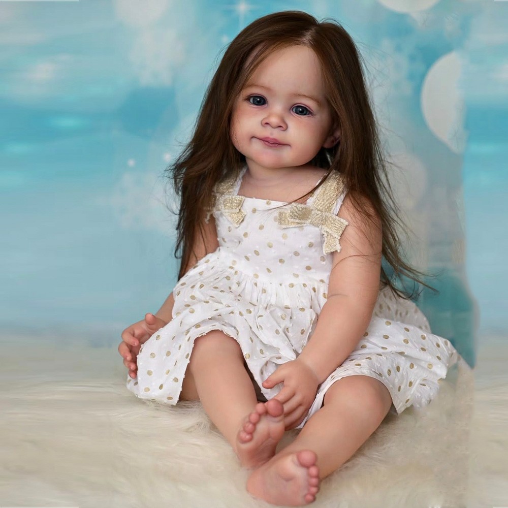 30in Painted Reborn Baby Doll Rooted Long Hair Realistic Toddler Girls Kids Gift
