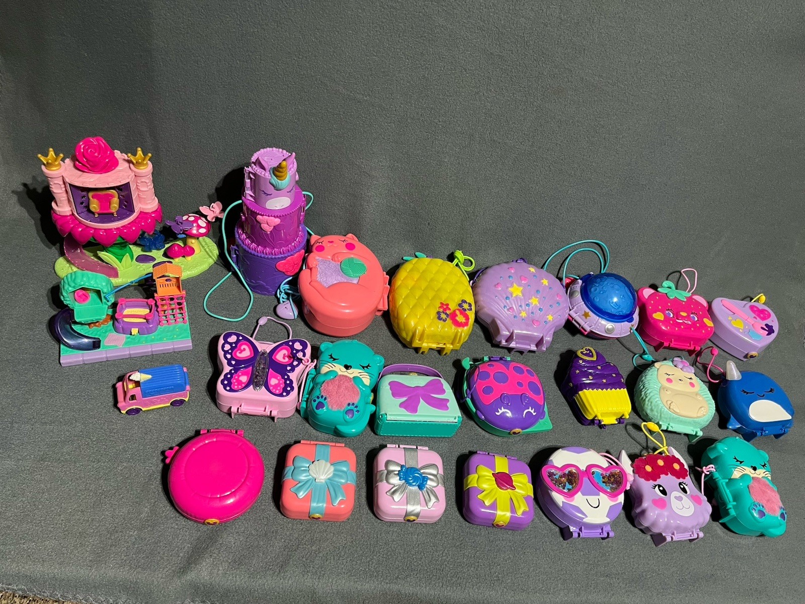 24 POLLY POCKET Compacts & Playsets 2020s Butterfly Cat Mattel Purse HUGE Lot