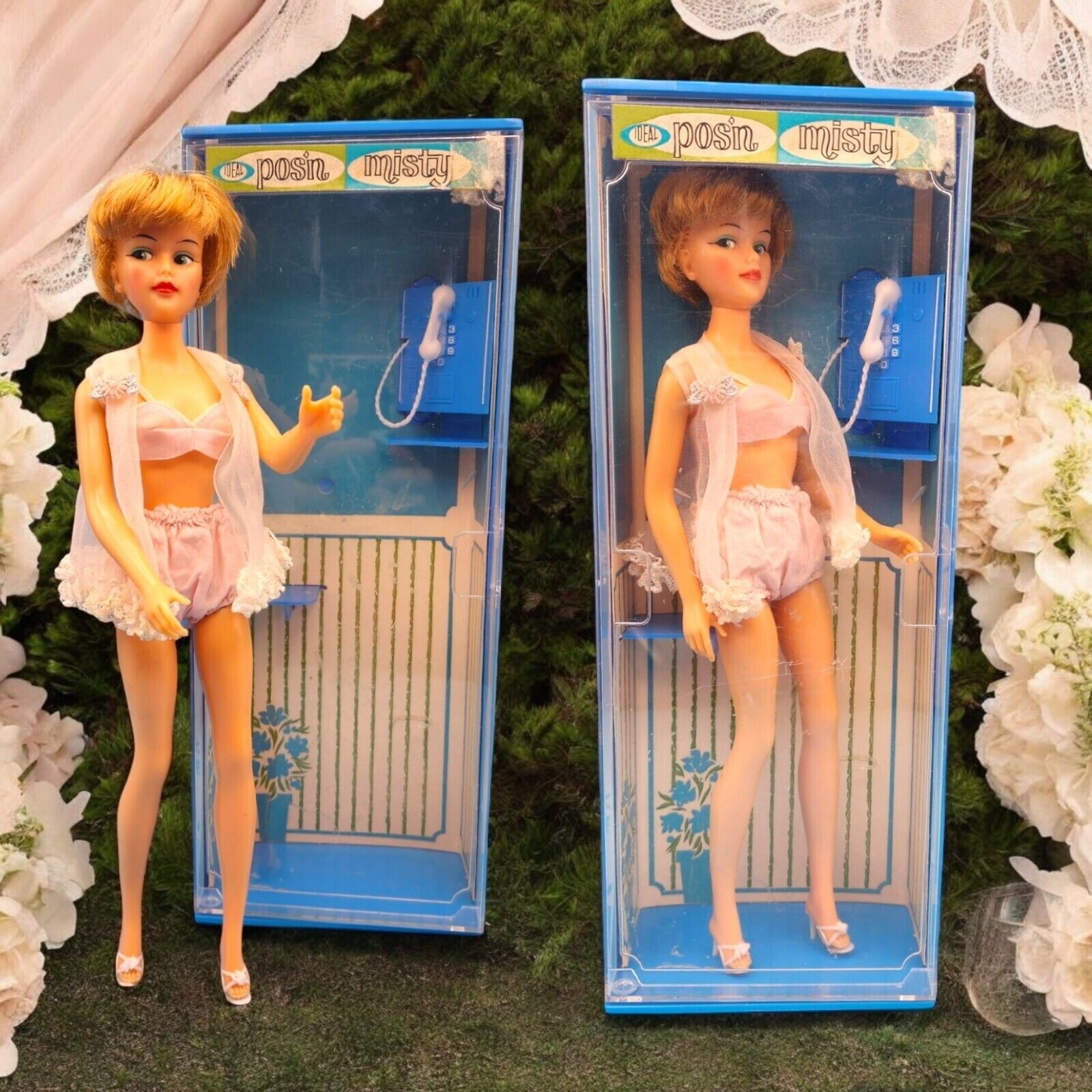 Pos’n Misty W-12 3 M-12 2 Doll Telephone Booth Grown Up 1965 Peignoir Set Heels
