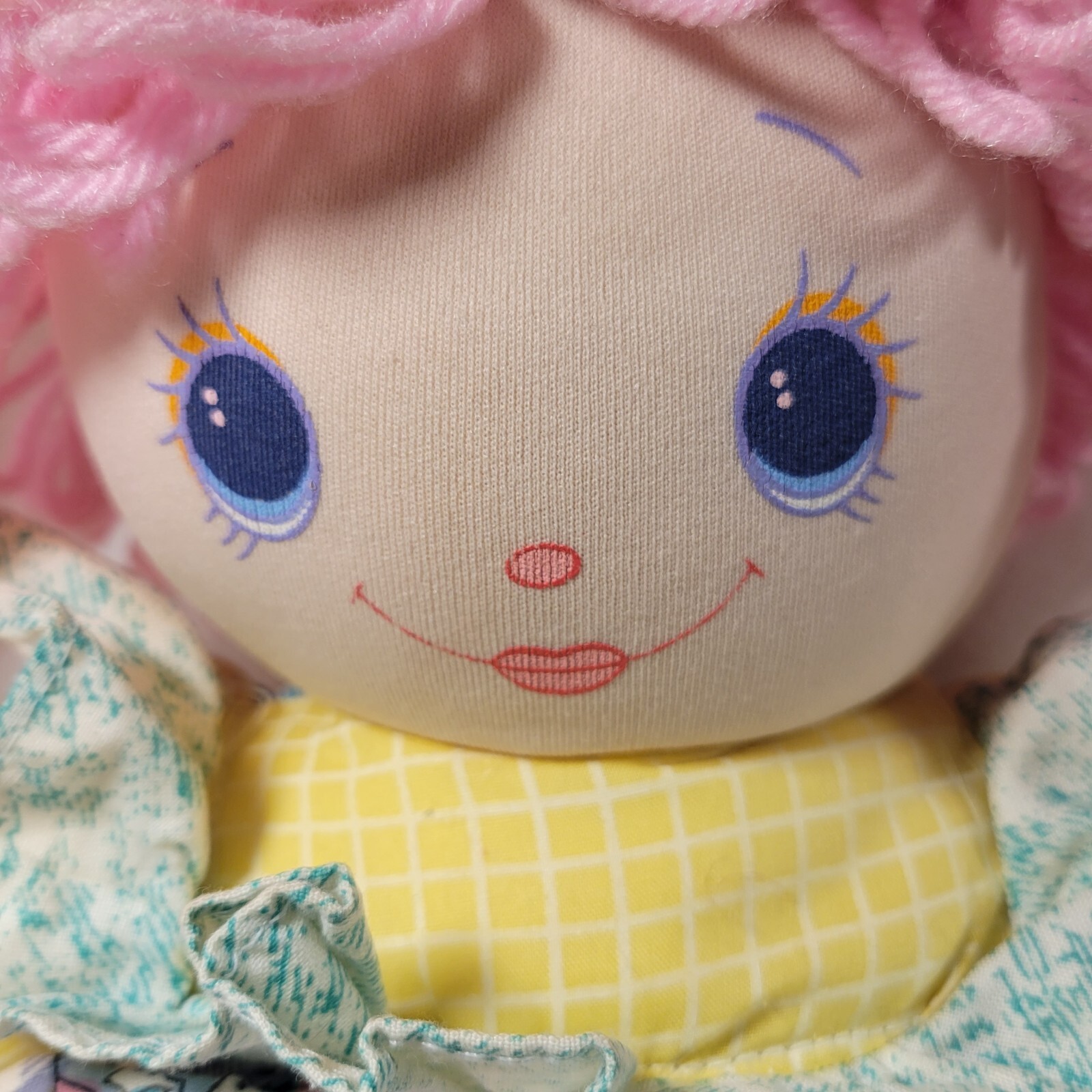 Vintage Cloth Doll Pink Braid Yarn Hair