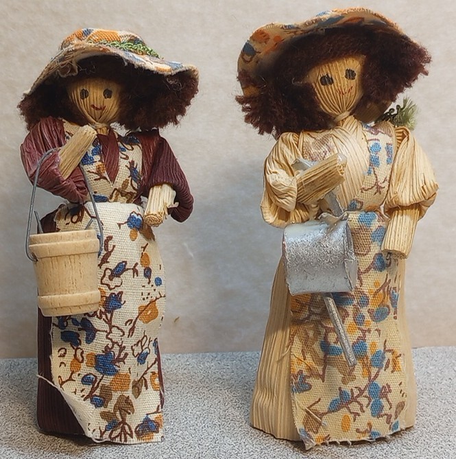 Vintage Corn Husk Dolls Folk Art Handmade Lady Rustic Cottage Core 3.5in