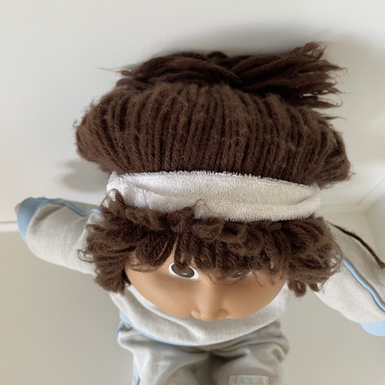 Cabbage Patch Kids Doll Gray Sweats Suit Cat Brown Hair Eyes Mold 2 Vintage 1984