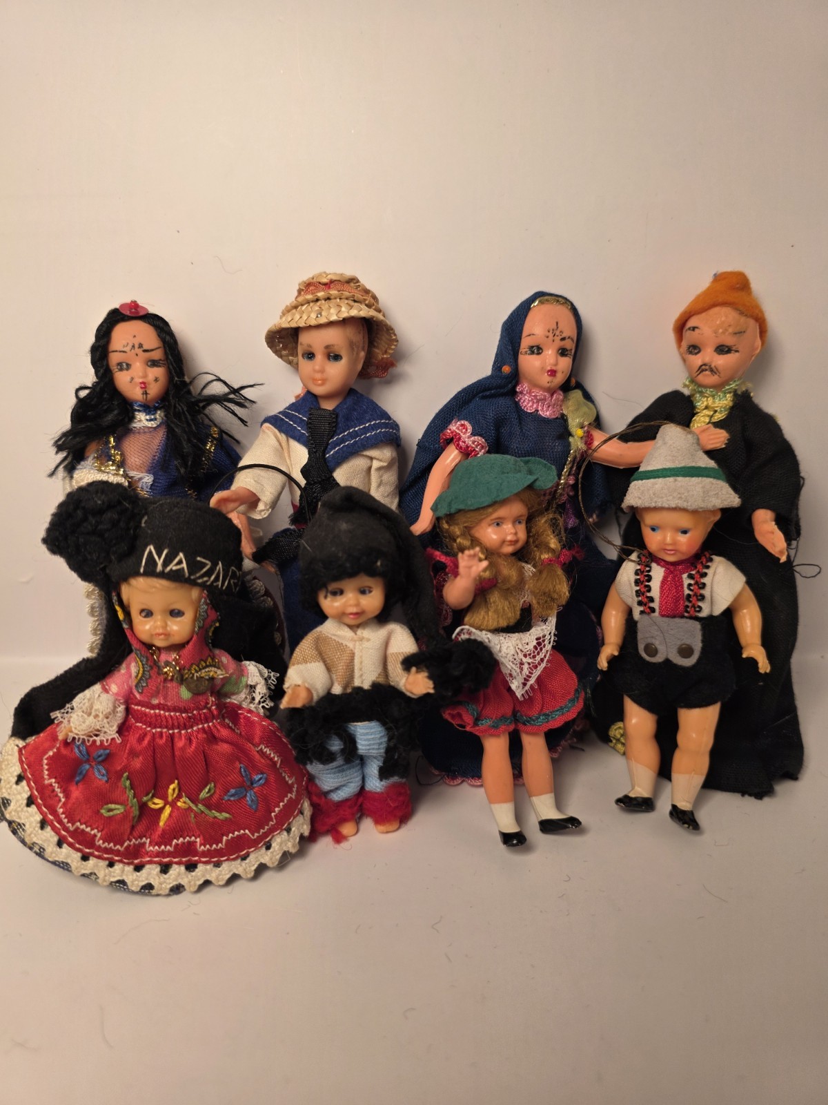 70’s Vintage Lot of 8 International Souvenir Dolls Various Cultures And Sizes
