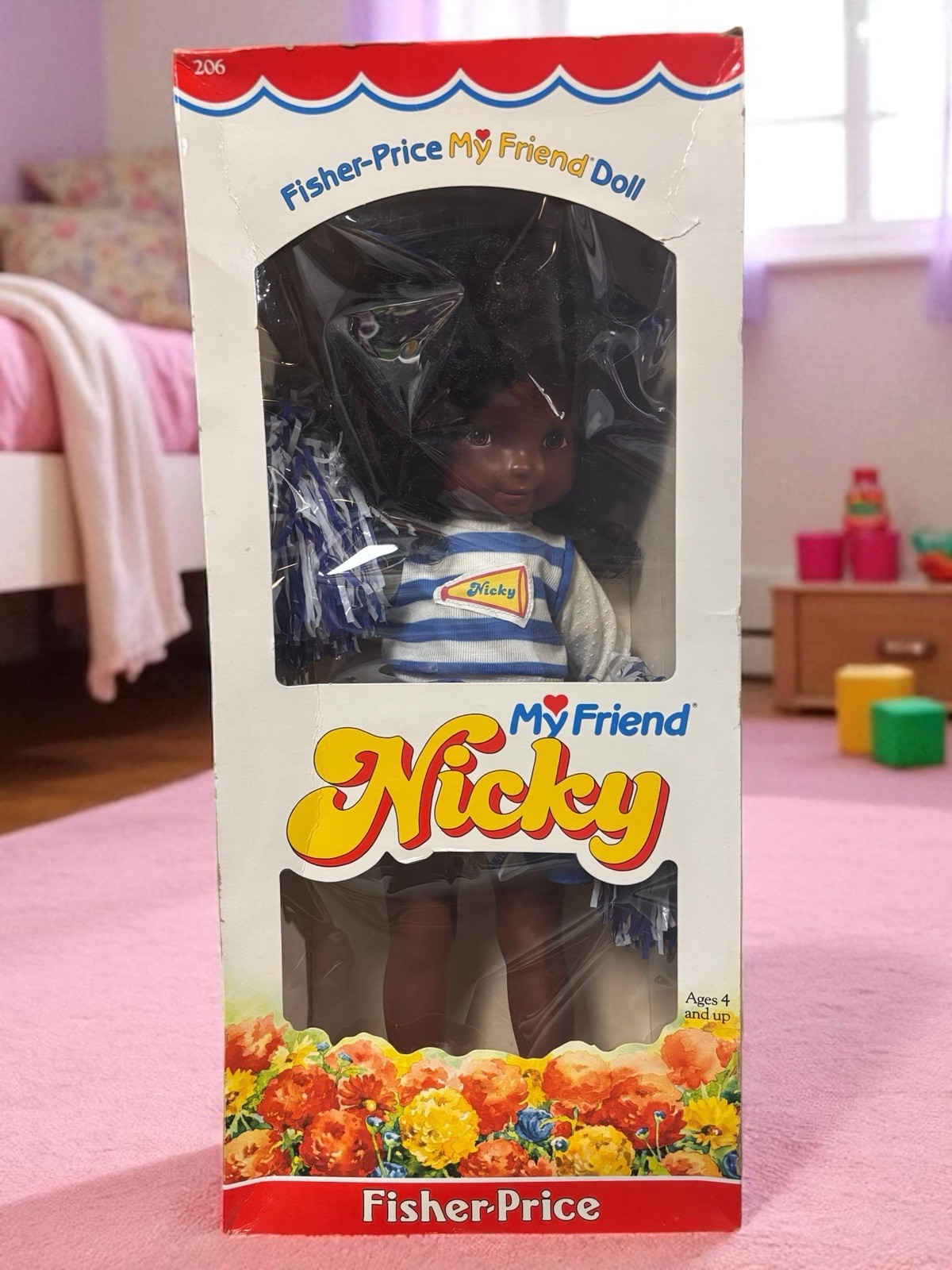 1984 Fisher Price My Friend Nicky Black A/A 16” Cheerleader Doll #206 Vintage