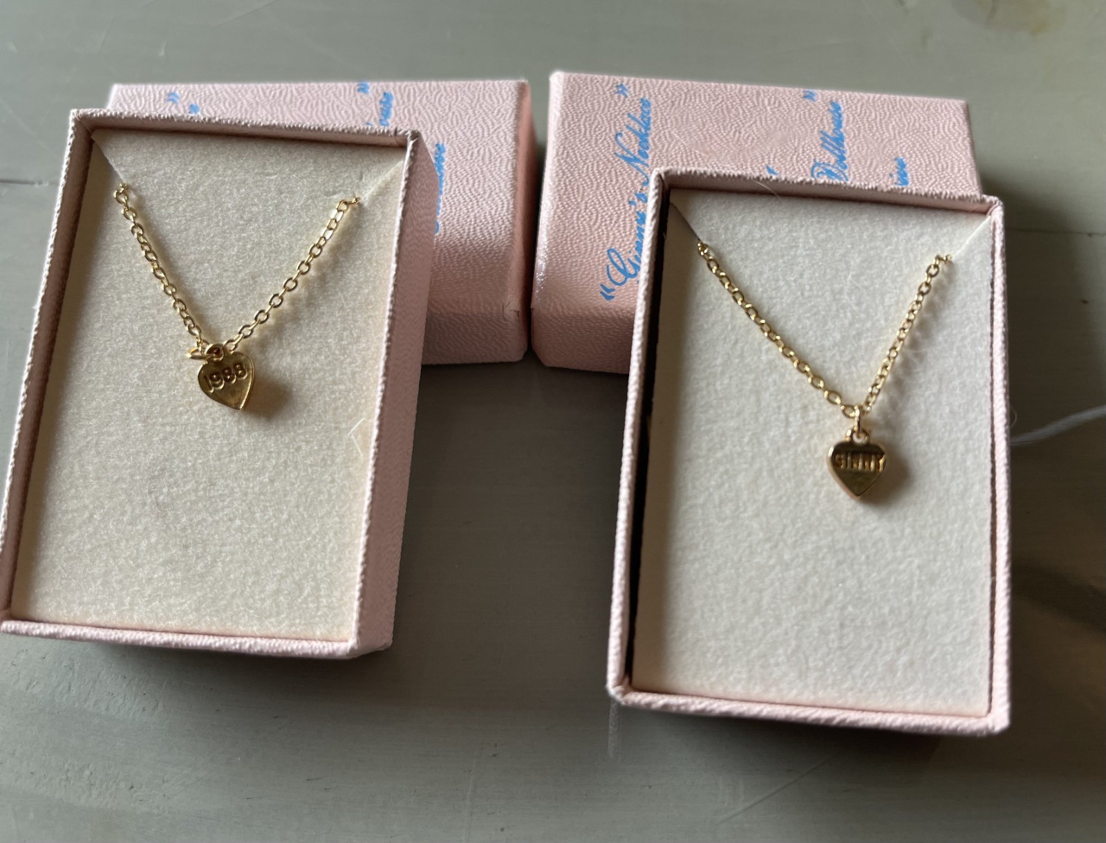 Vintage Vogue Ginny Doll Gold Heart Necklaces Pair Boxed 1988 Dollhouse Charm