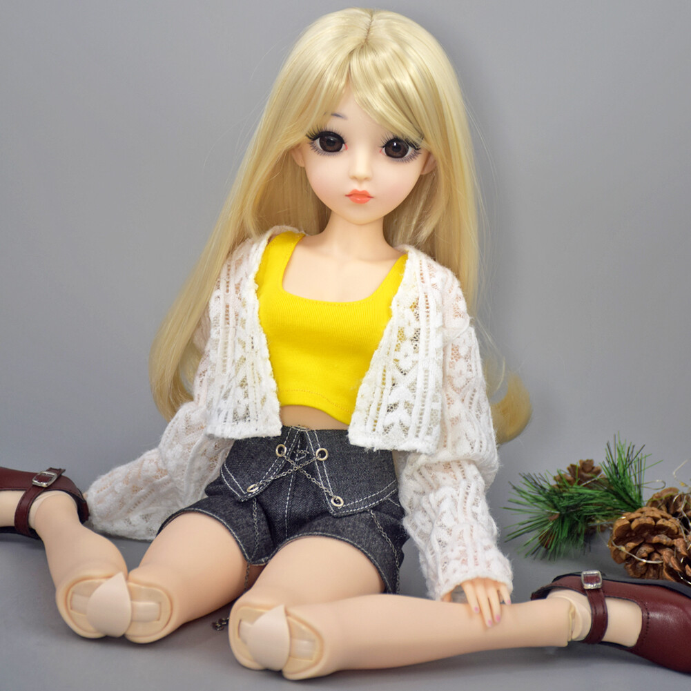 1/3 BJD Doll Toy 24 inch Brown Eyes Girl Doll Removable Clothes Set Blonde Wigs