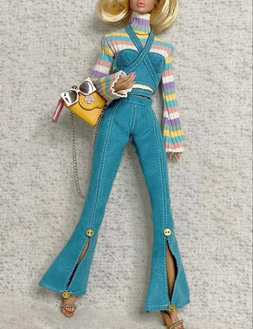 Poppy Parker 1/6-scale doll outfit set Turquoise suede bra top and pants set FR