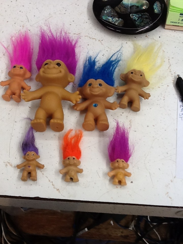 LOT of 7 – vintage Trolls – 2” 3” 4” , RUSS, ACE NOVELTY- Rare Pencil Toppers