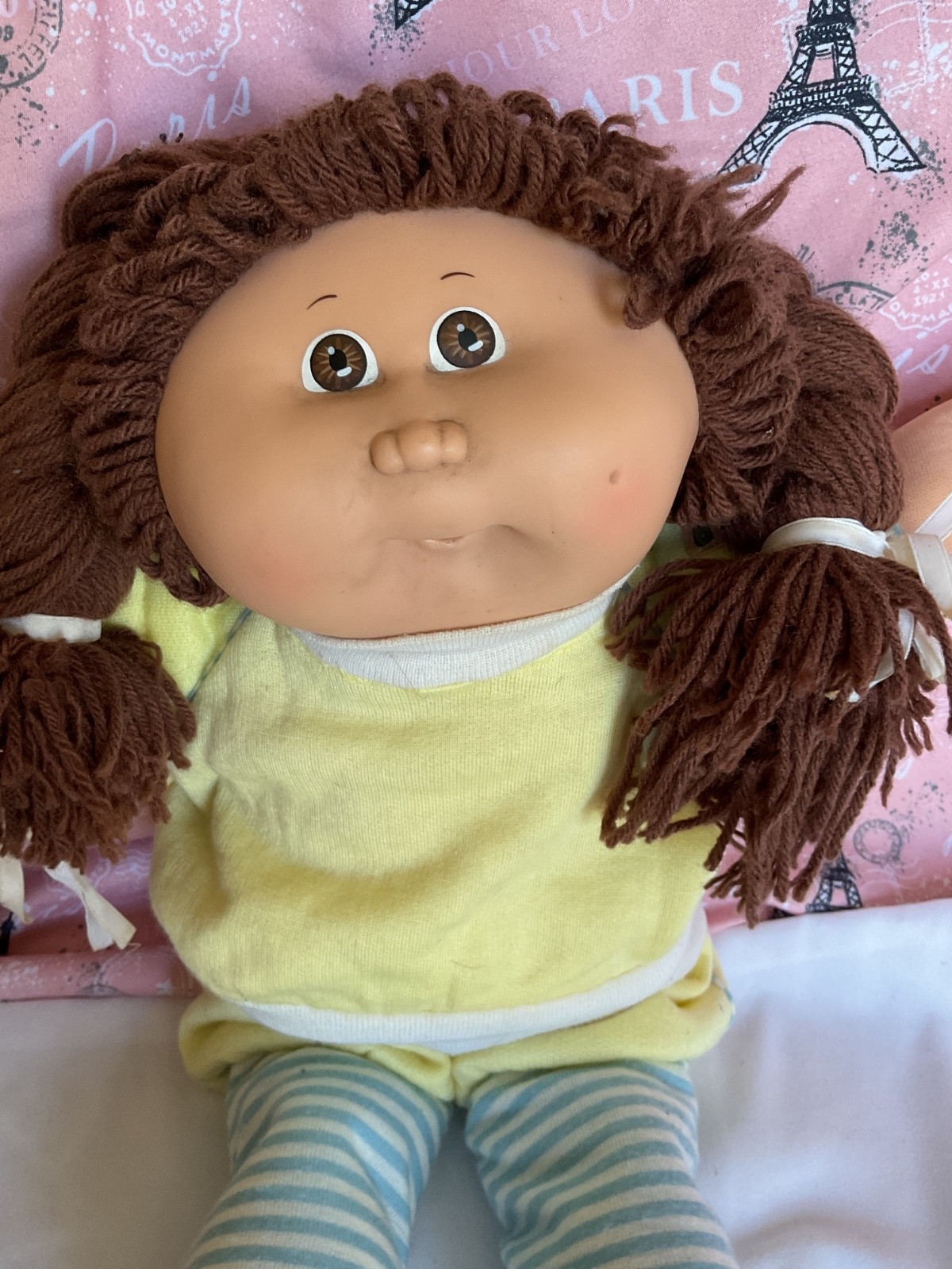 Cabbage Patch Kids Doll, Brown braided ponytails , dimples with pacifier