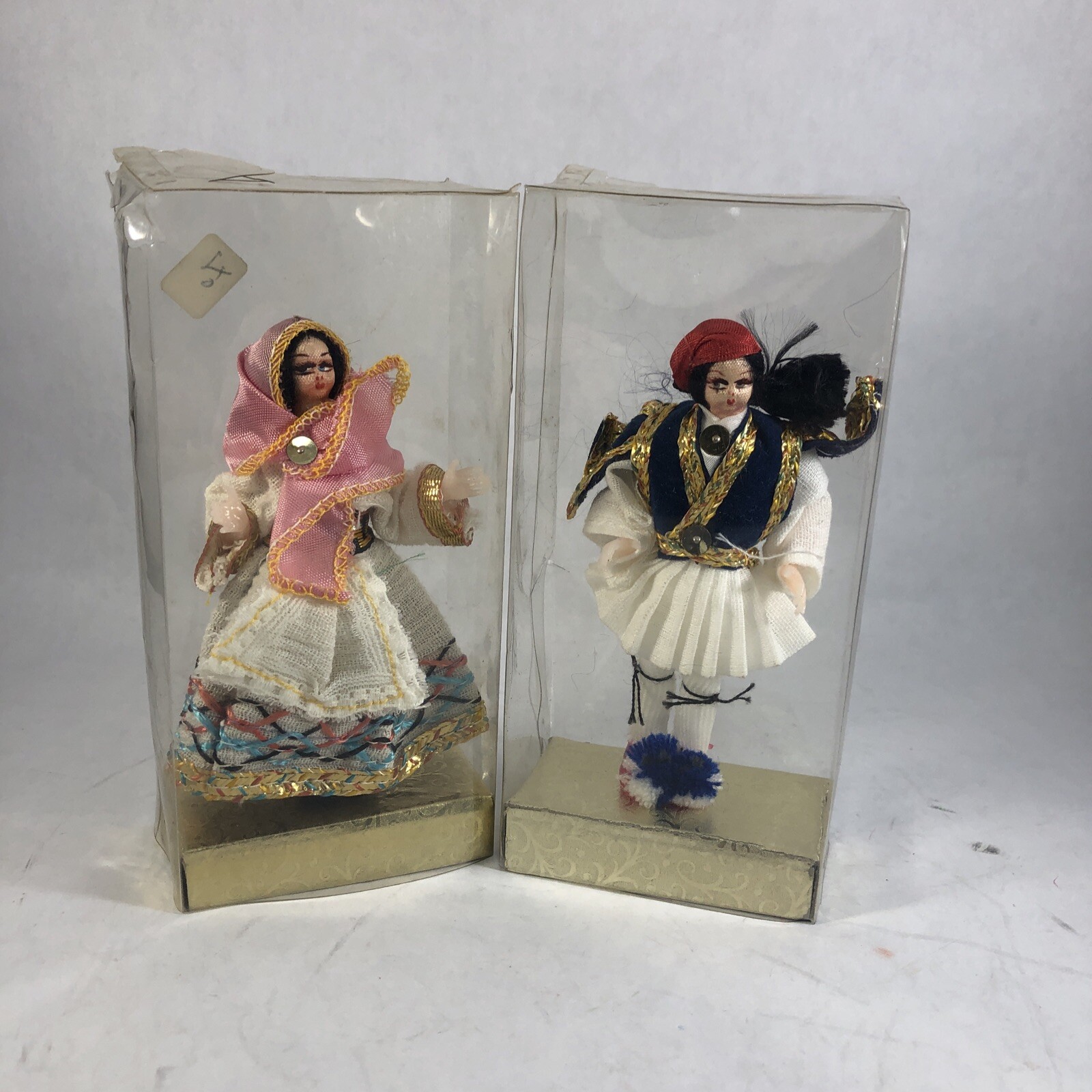 Europe Souvenir Dolls Traditional Dress 4.5 in. Cloth Dolls Orig Package Vintage