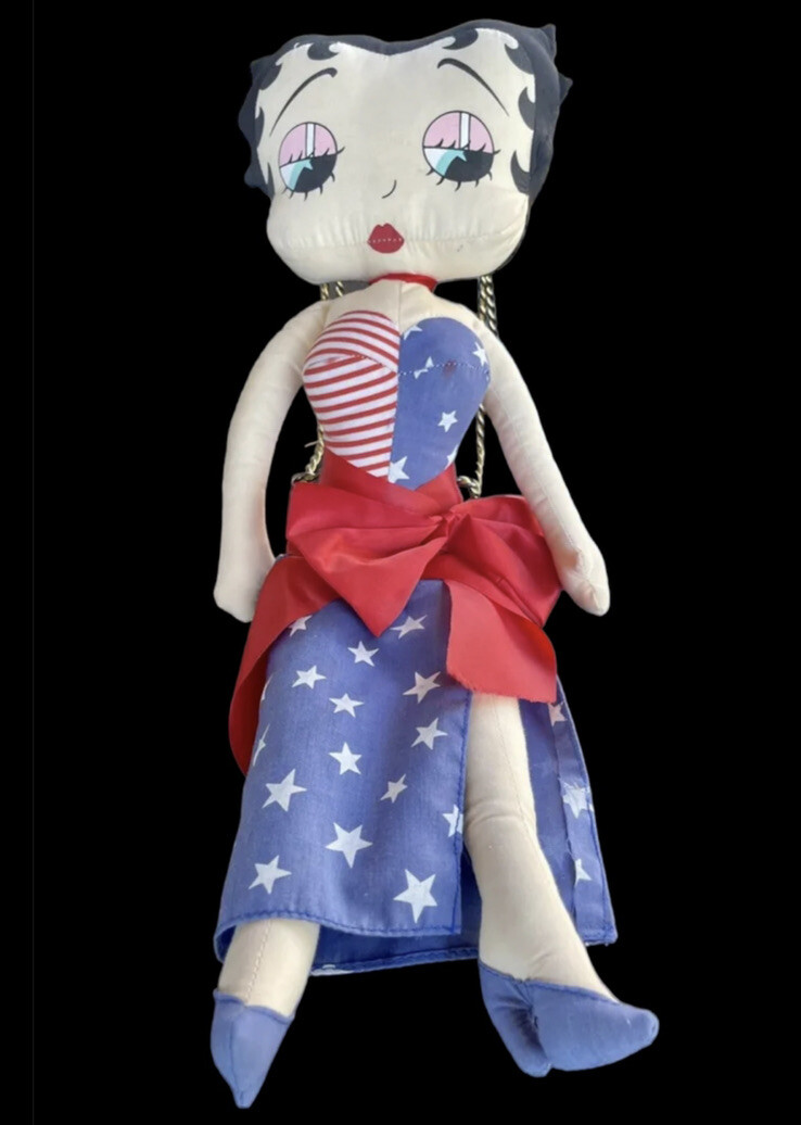 Rare Vintage 1983 Betty Boop Plush Doll 18″ Red White Blue Patriotic Dress
