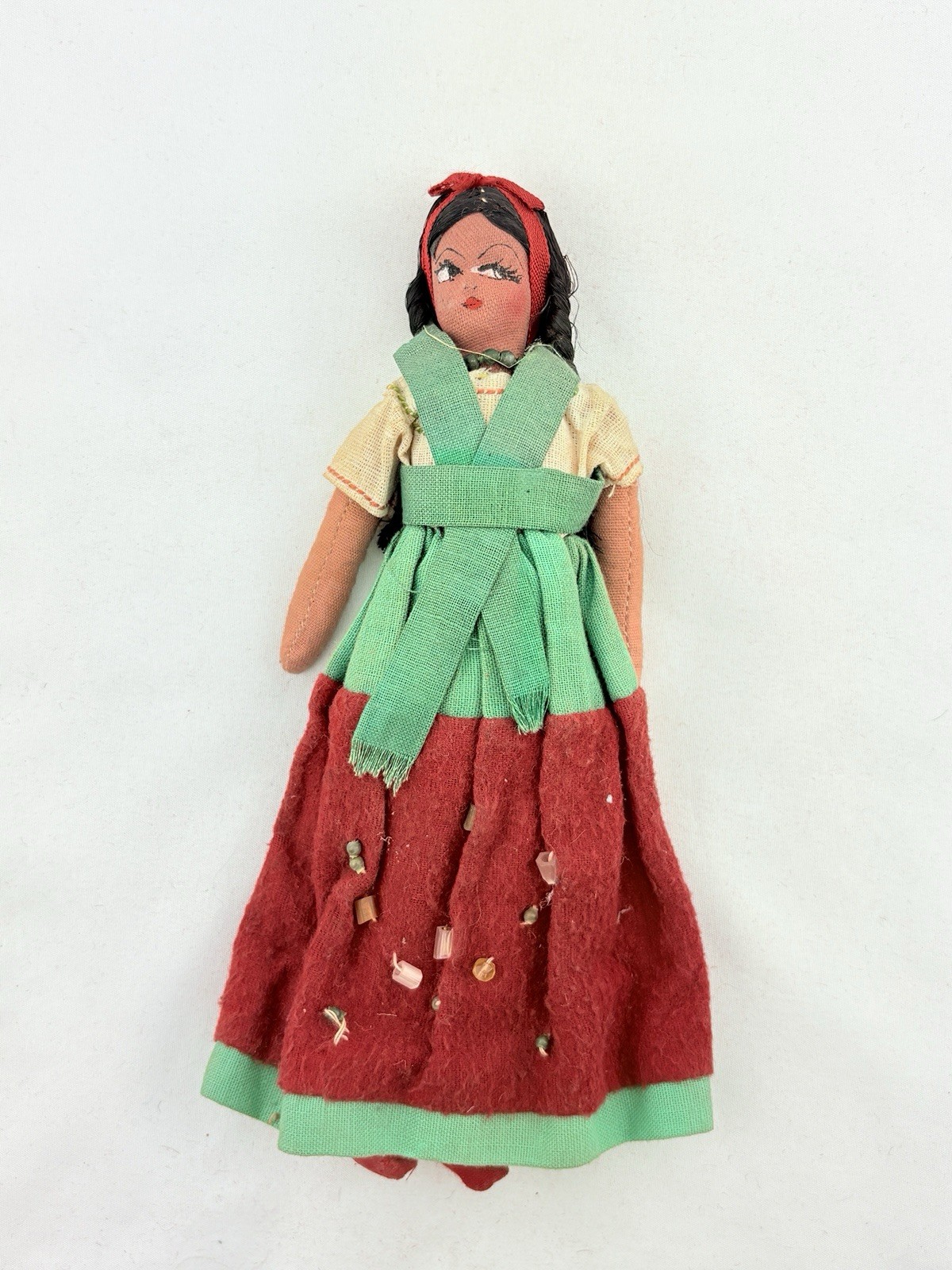 Vintage Mexican Composition Cloth Woman Doll-Stuffed