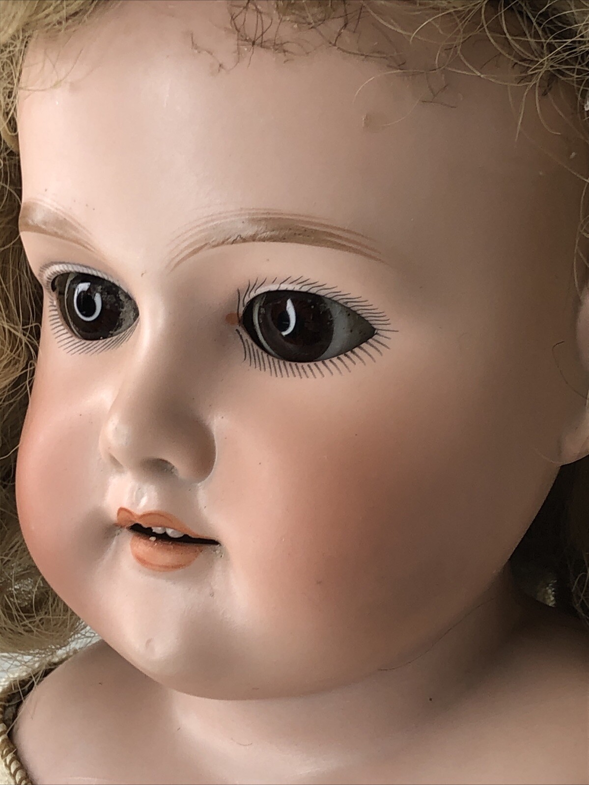 24” Antique Germany Bisque Doll AM Floradora 5 Leather Body Brown SL Eyes #o