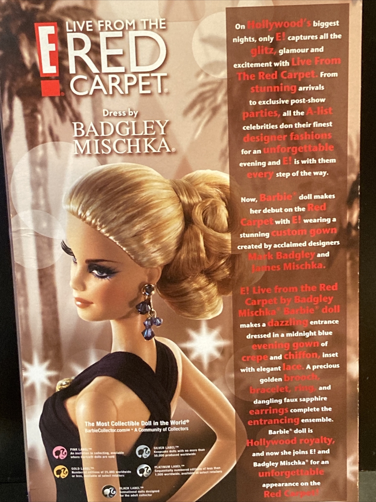 Live from the Red Carpet ⭐️Pink Label Barbie ⭐️Mattel⭐️rooted eyelashes ~ New