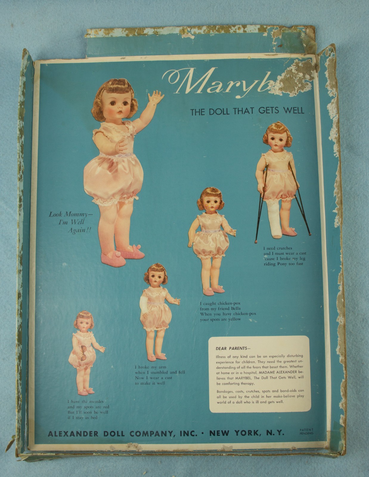 Vintage 1958 Madame Alexander Marybel The Doll That Gets Well Box & Accessories