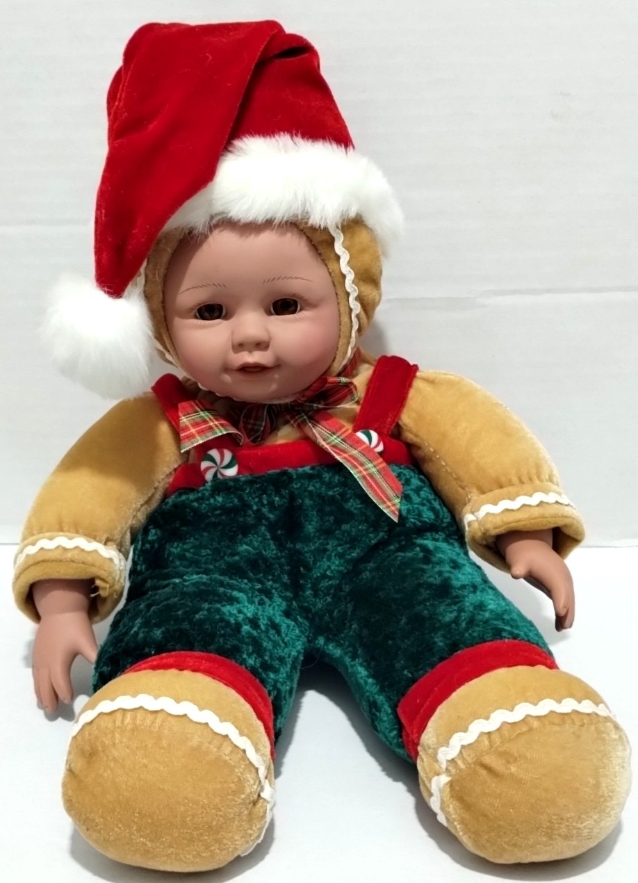 Sugar Loaf Creations Gingerbread Doll Plastic Face and Hands 17″ Santa Hat ACMI