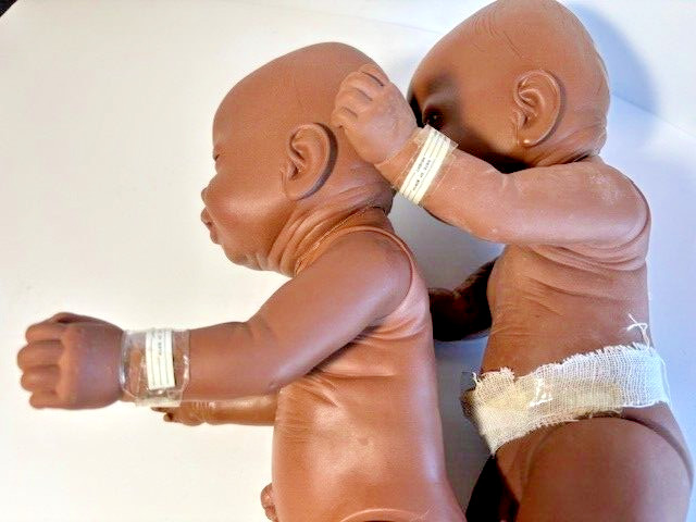 Vtg African American Anatomically Correct Newborn Twins Vinyl Lifelike Girl Boy