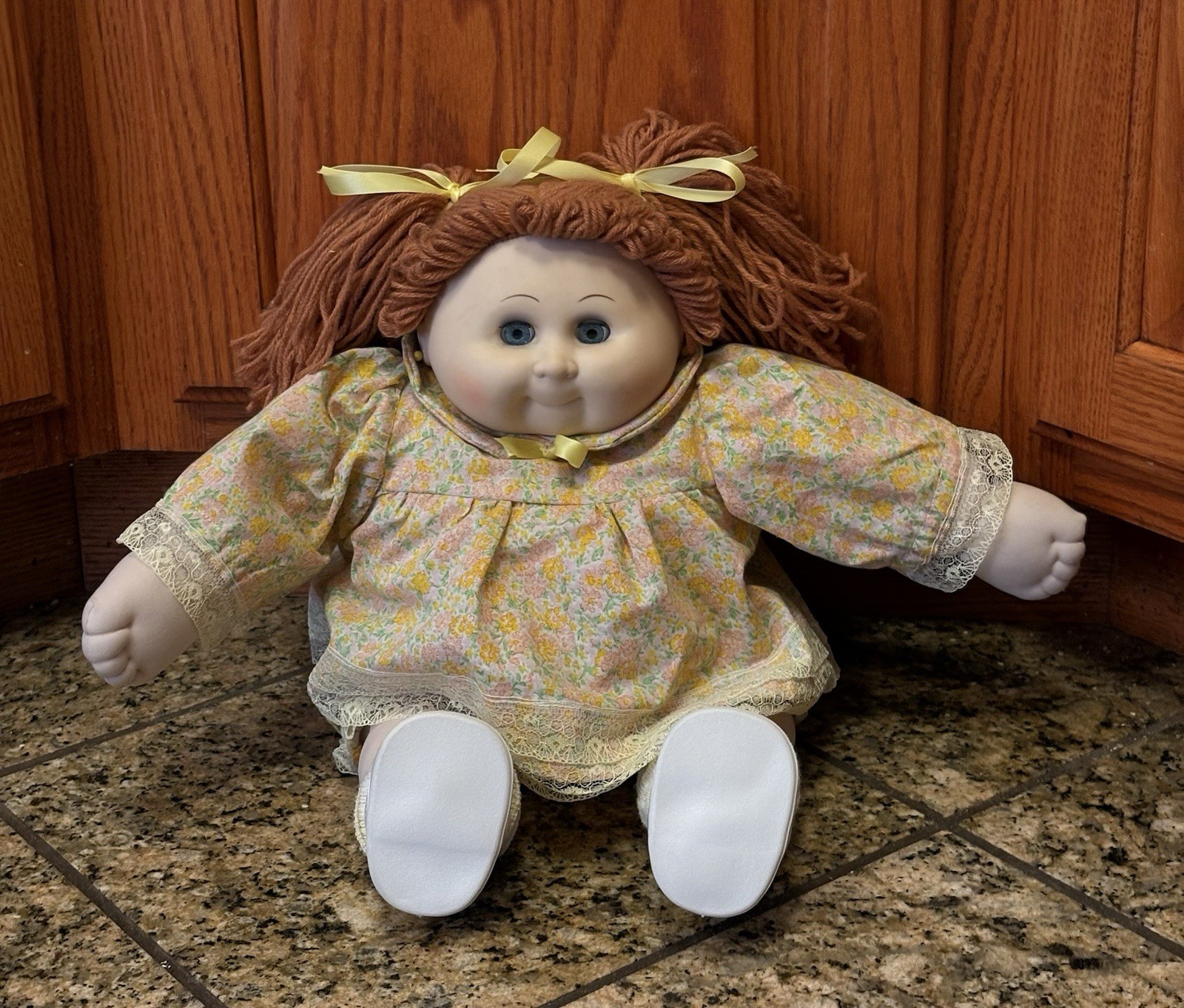 Pre Owned Vintage Beautiful Cloth/Plastic Girl Play Doll With Ginger Yarn Hair