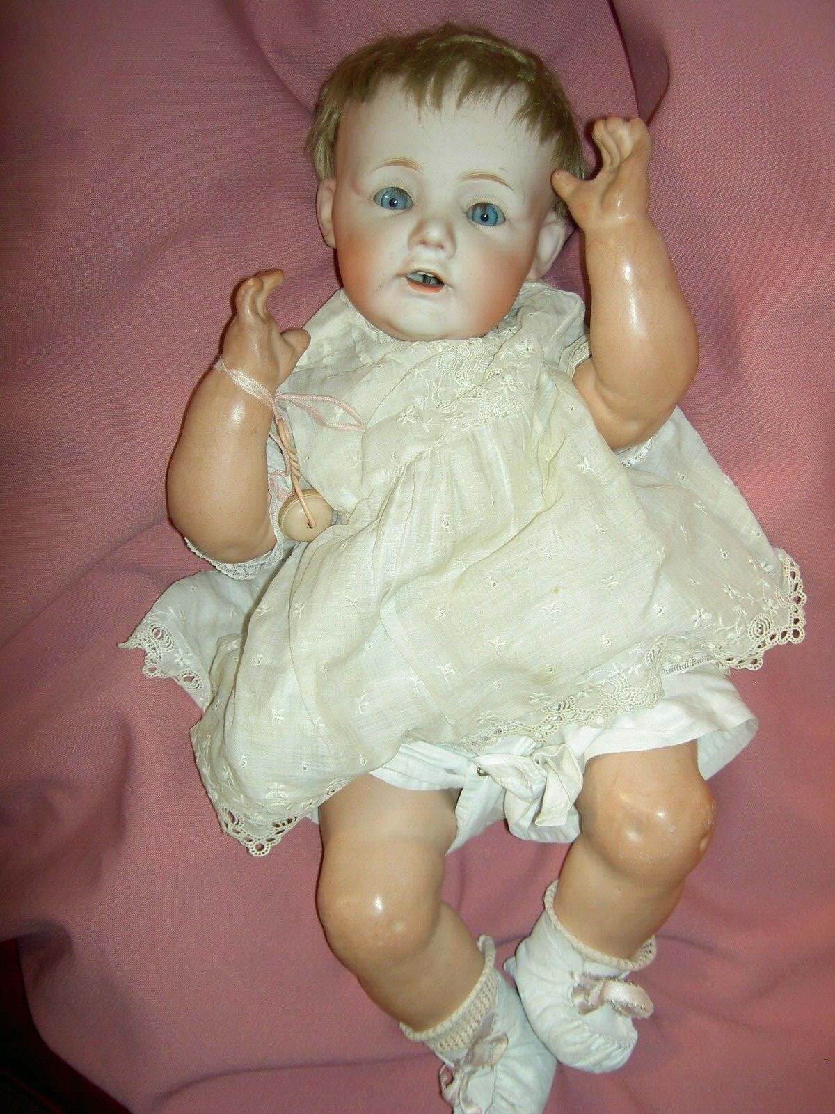 RARE 18″, antique bisque, Nippon HILDA character baby doll