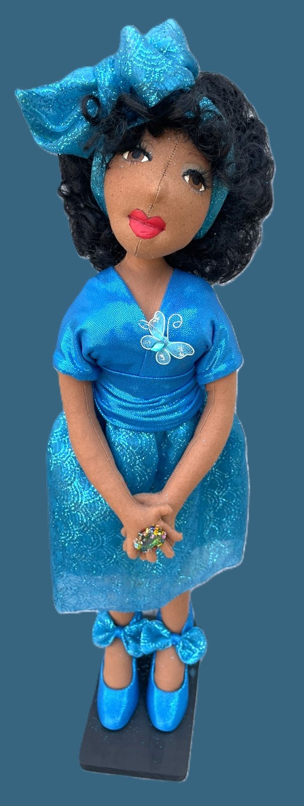 Clearance?Sequioya Handmade African American Collectible Doll | 18” Aqua Blue