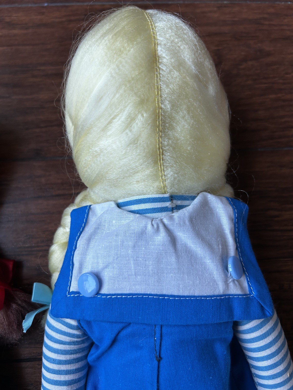 TWO Vintage Lobby Loo Blue &Red Rag Dolls Long Legs Blonde and Brown Hair Braids