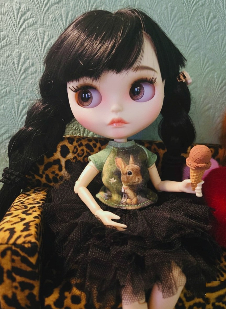 Blythe Doll Brown Black Hair Custom OOAK Matte Face Neo 1/6 White Skin For Sale