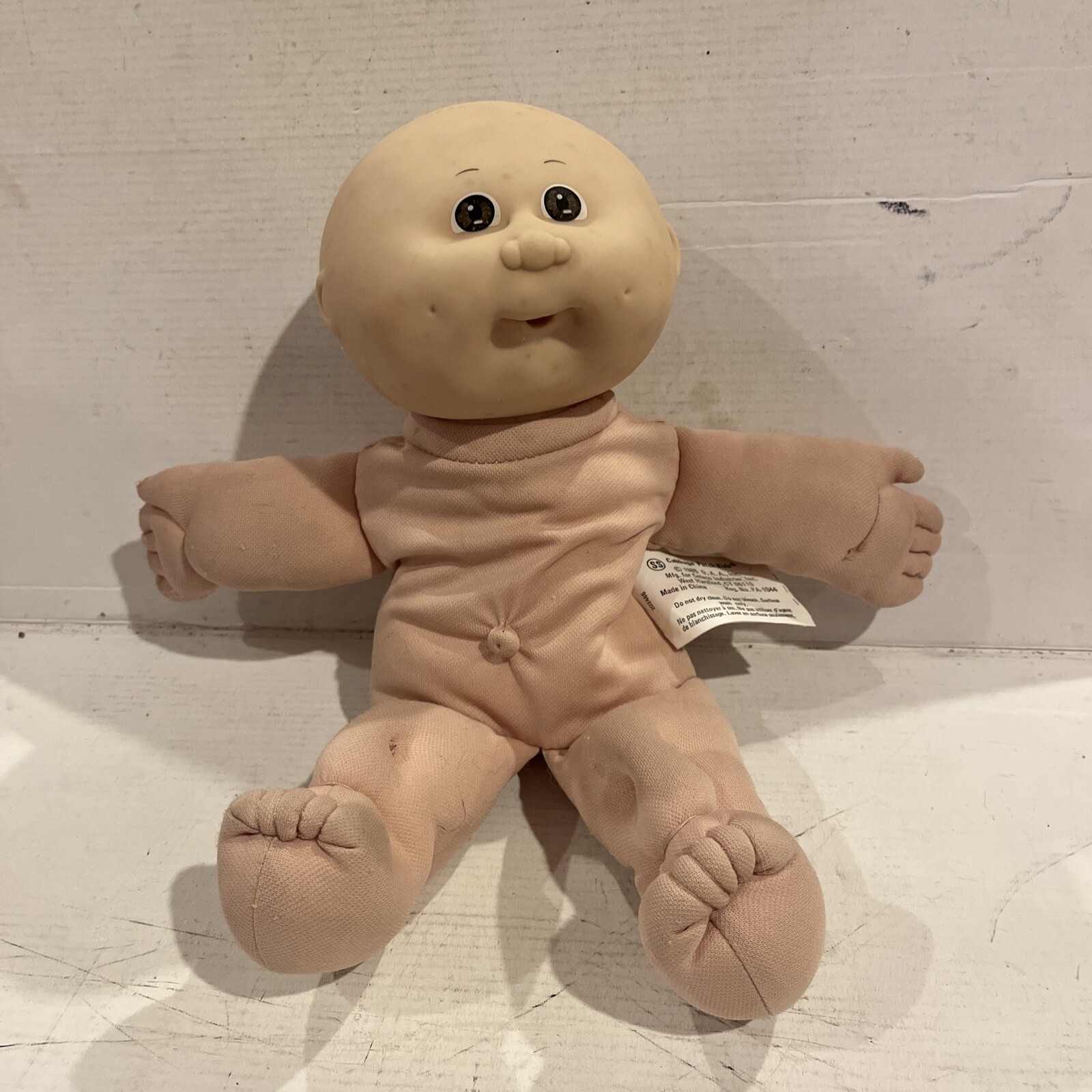 VTG Coleco Cabbage Patch Kid 1985 Preemie Bald Brown Eyes Baby Blue Signature