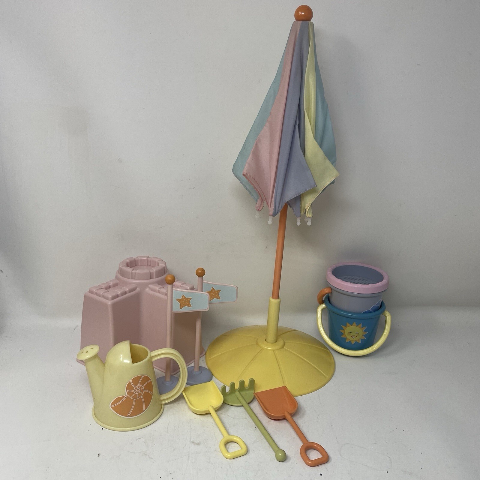 American Girl Doll Bitty Baby Beach Fun Set Sand Toys Umbrella 2002 Vtg