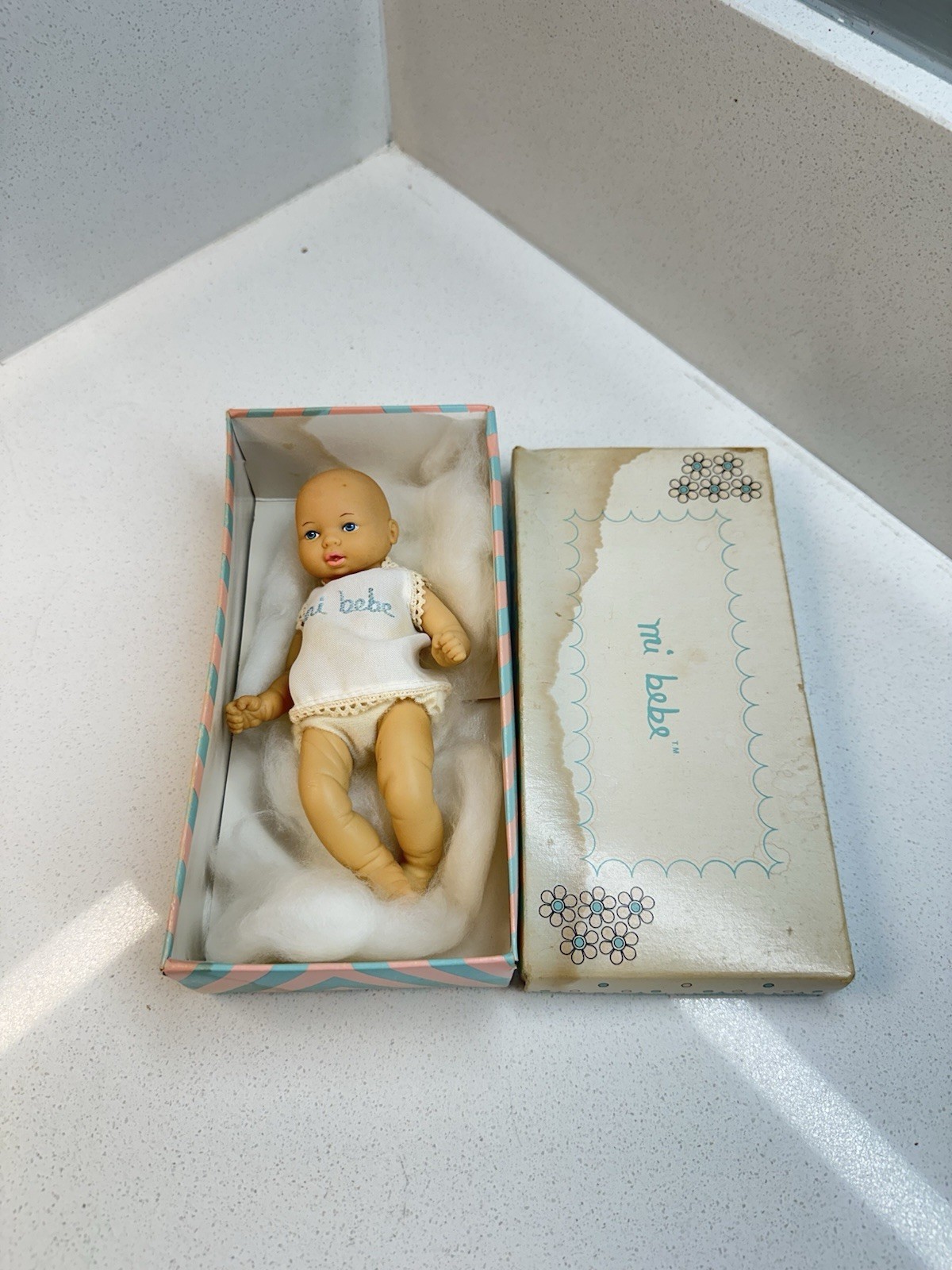 Vintage Mi Bebe Baby Doll Vinyl Doll Original Box Made In Mexico Blue Eyes