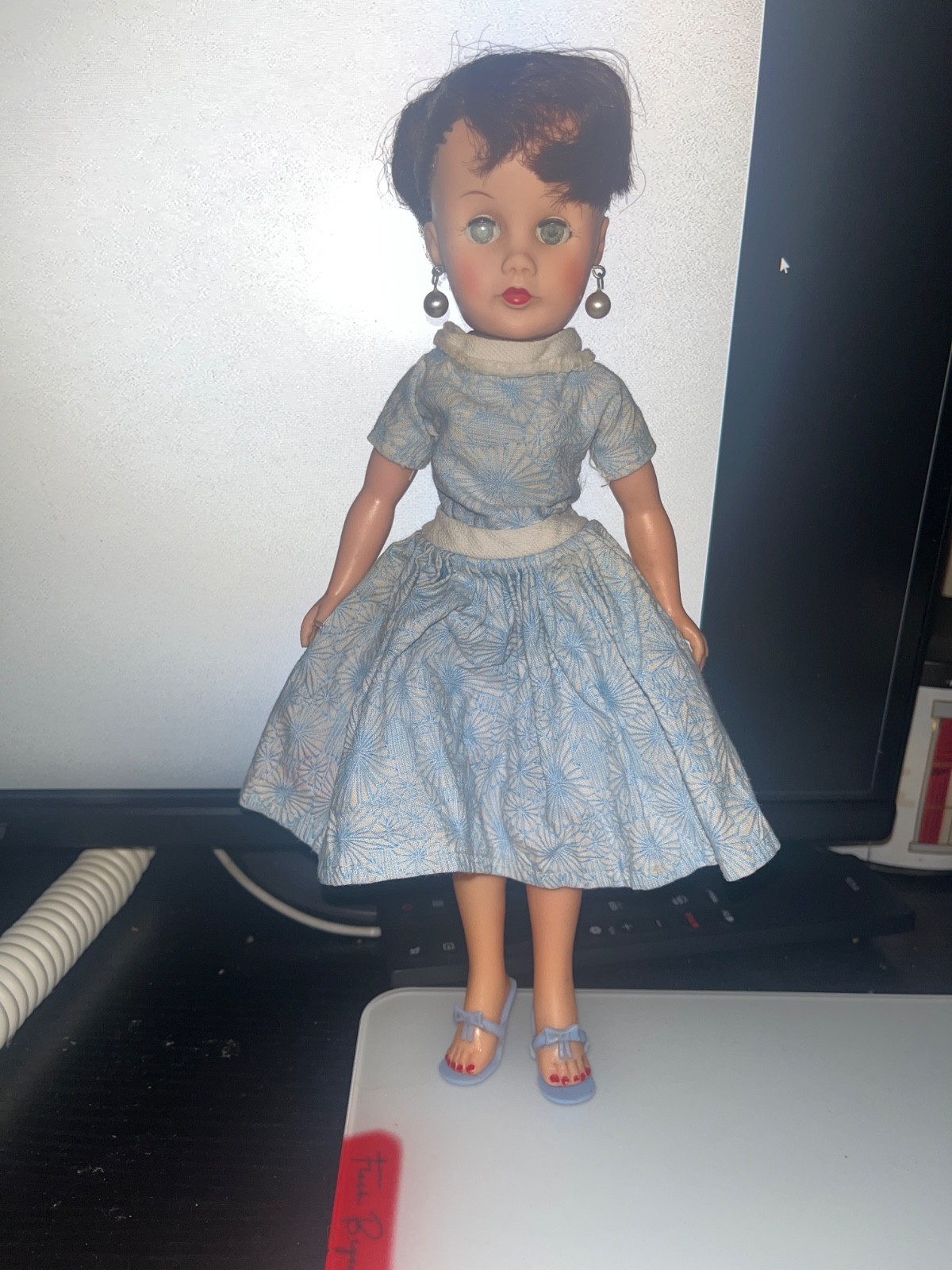 Vintage 1950s Hard Plastic Fashion Doll – ‘P’ Marking – Red Dress & Apron