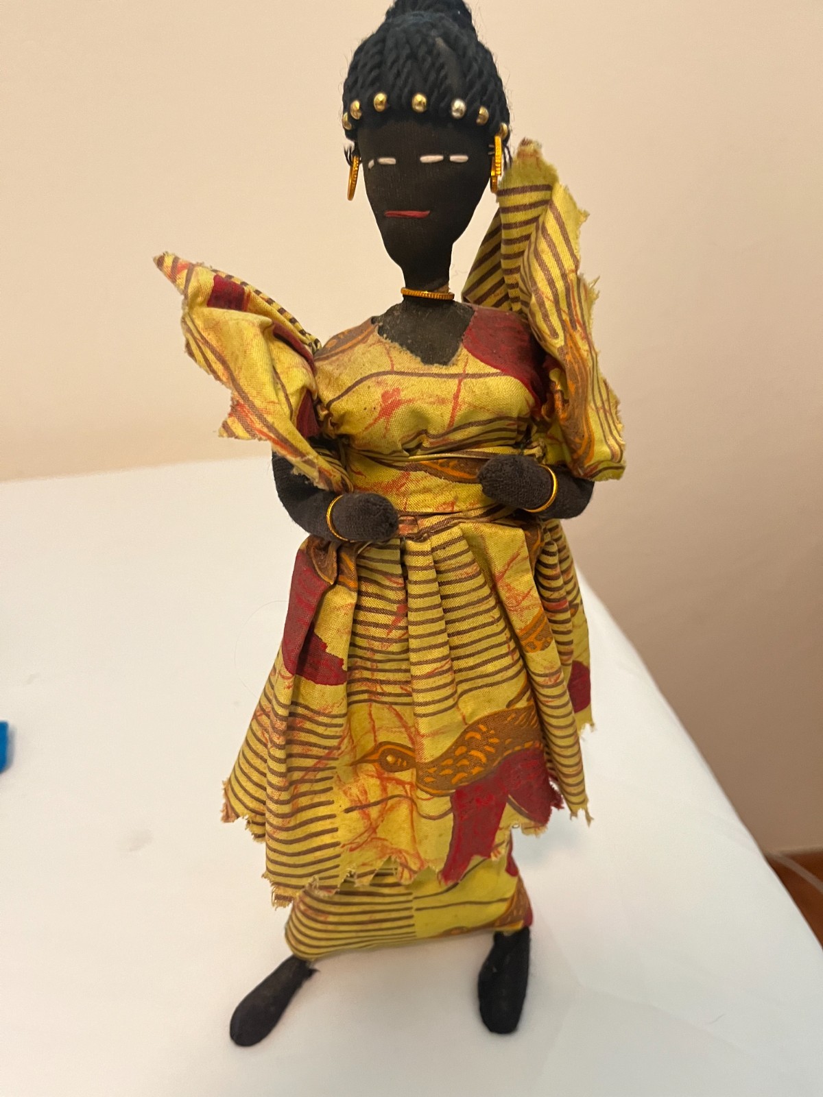 Colorful Cloth Doll Hand-made in Jamaica 12in Tall with a Stand