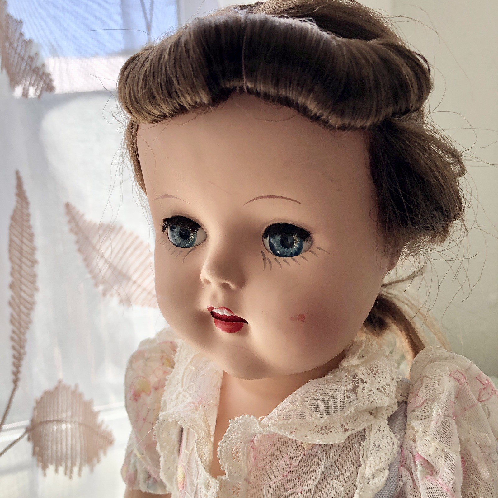 Vintage 20” Hard Plastic Walker Doll Sleepy Eyes Open Mouth Teeth Marked 210
