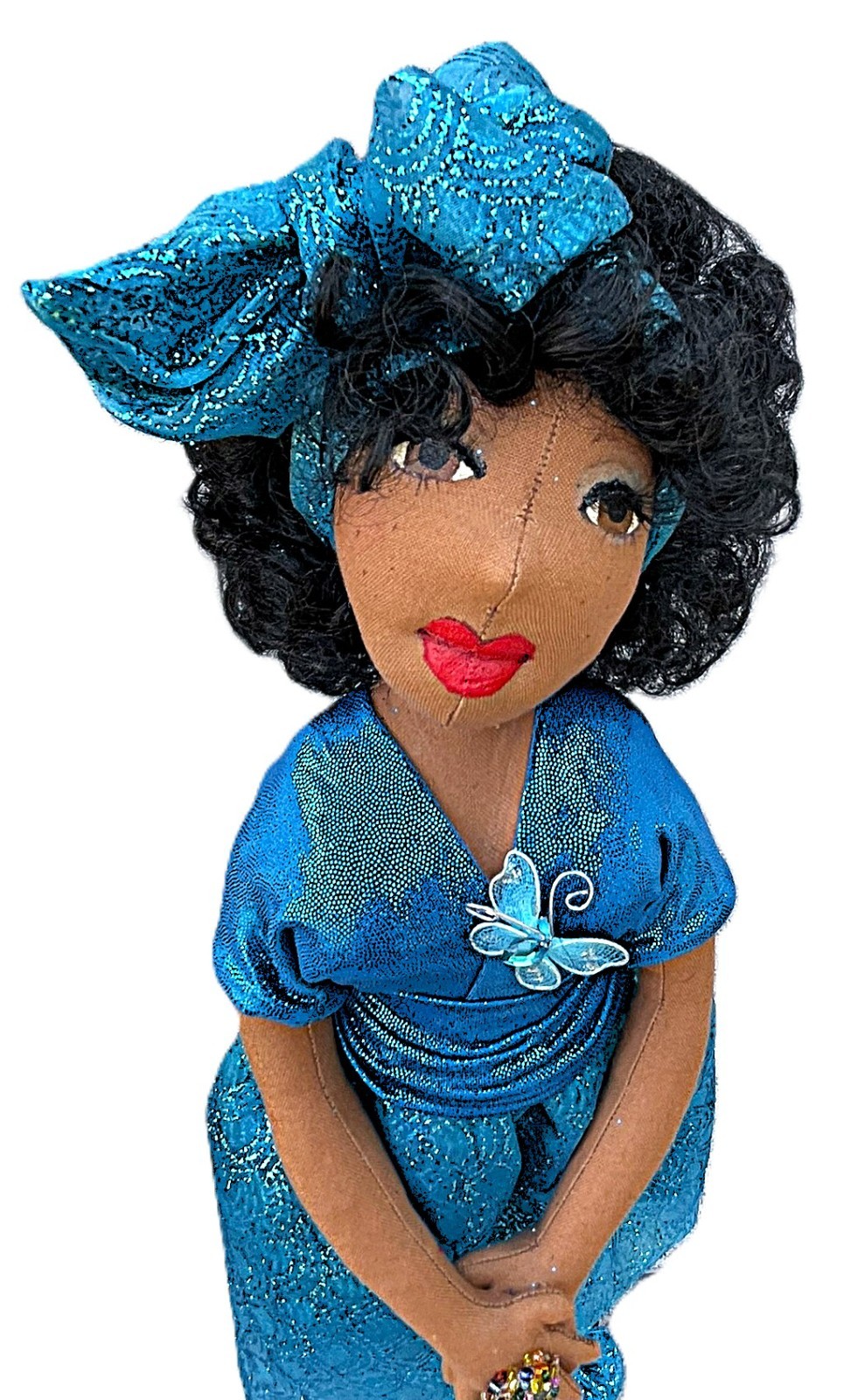 Clearance?Sequioya Handmade African American Collectible Doll | 18” Aqua Blue
