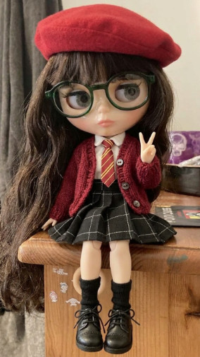 Neo Blythe Doll Brown Hair Carved Mouse Glossy Face White Skin Jointed Body OOAK