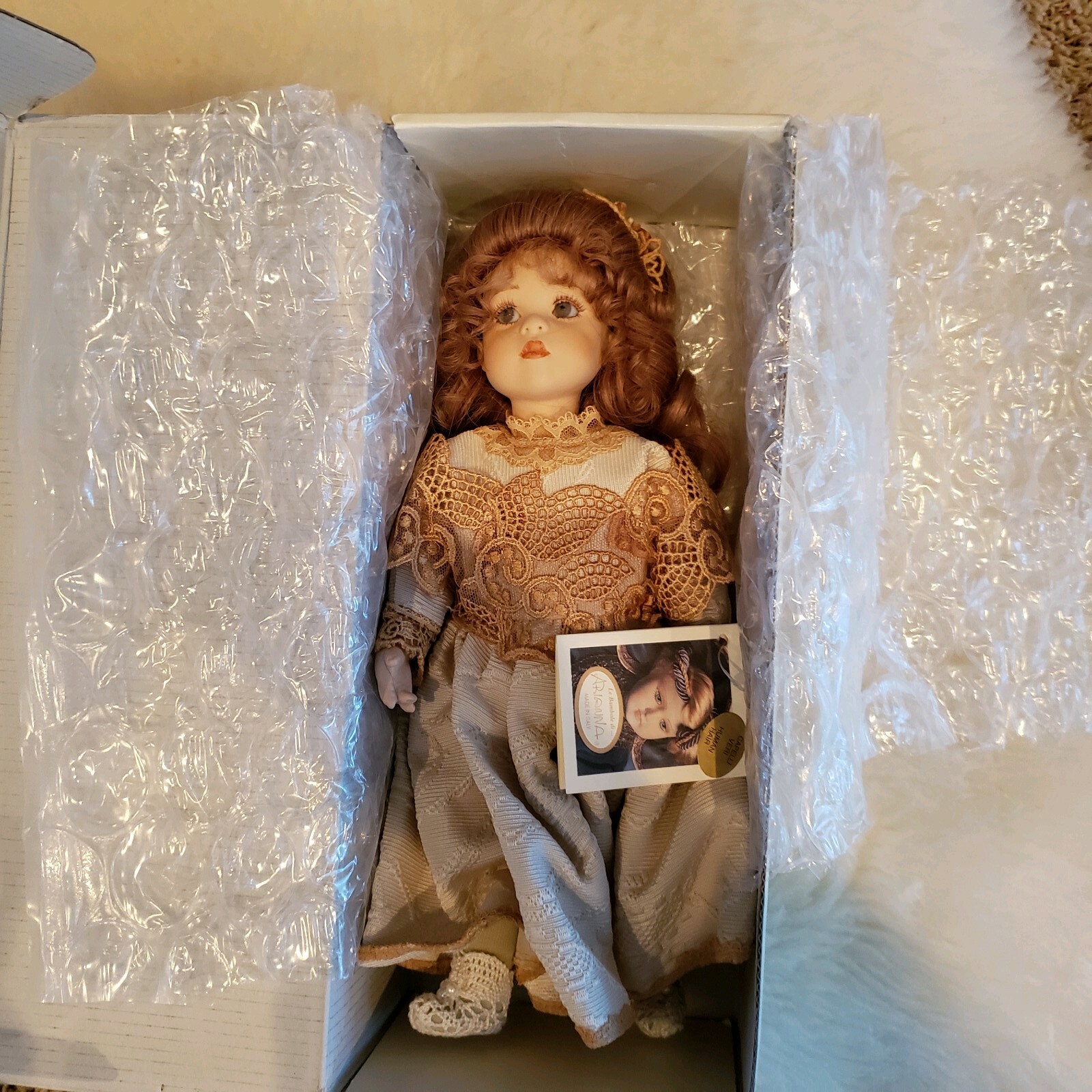 RARE La Bamboli Di Arianna Bisque Porcelain Doll from Italy with REAL HAIR!