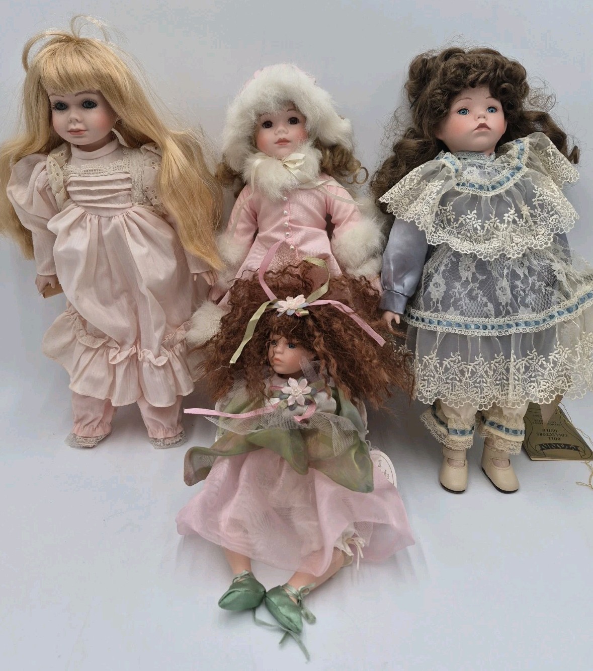 Lot Of 4 Vintage Porcelain Dolls 15″ & 12″ Seymour Mann Dolls