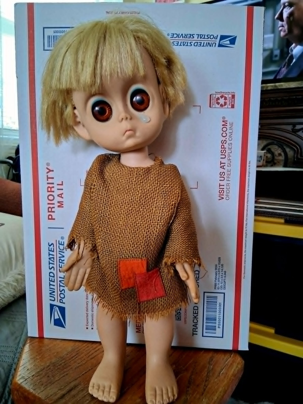 Vintage 1965 Little Miss No Name Doll Original Burlap Dress Pin & Tear