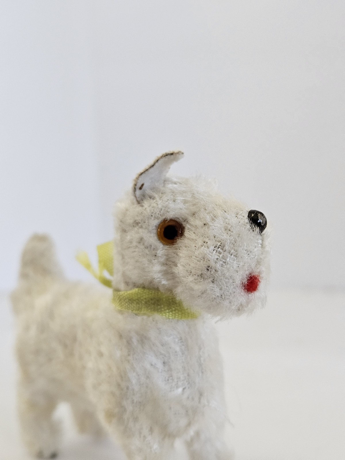 Vintage Scottish Terrier “Salon Dog” Amber Glass Eyes, Black Button Nose. White