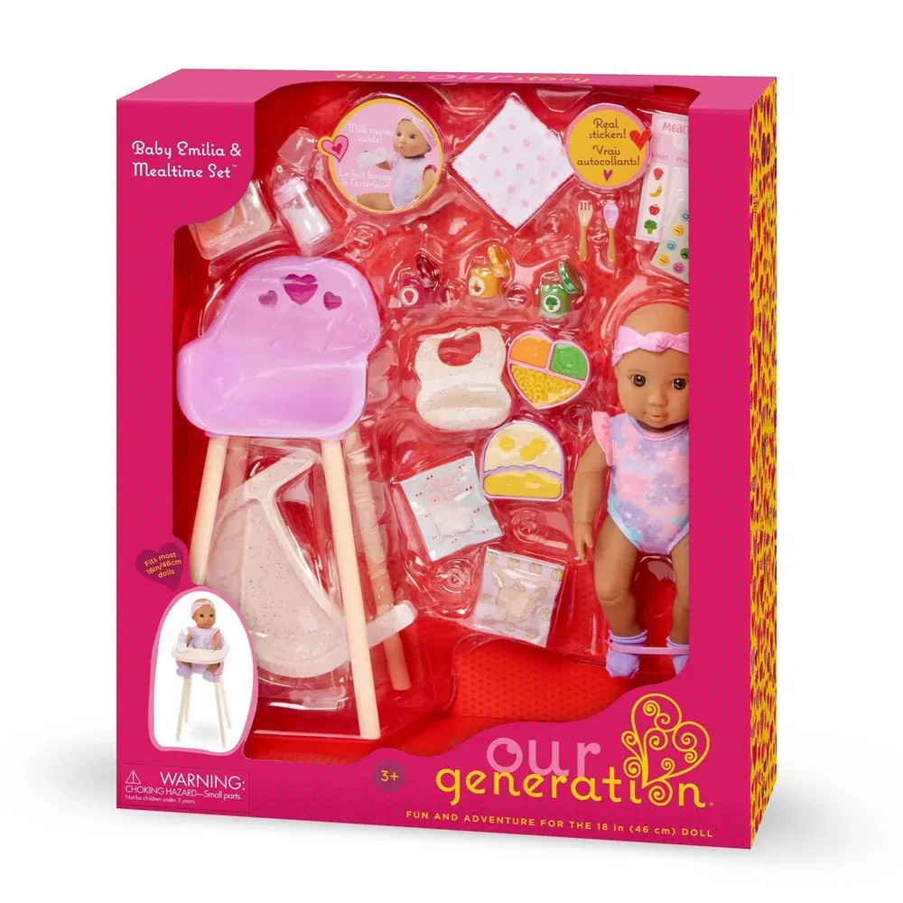 Our Generation Baby Emilia Doll Mealtime Accessories Feeding Play Set Ship now
