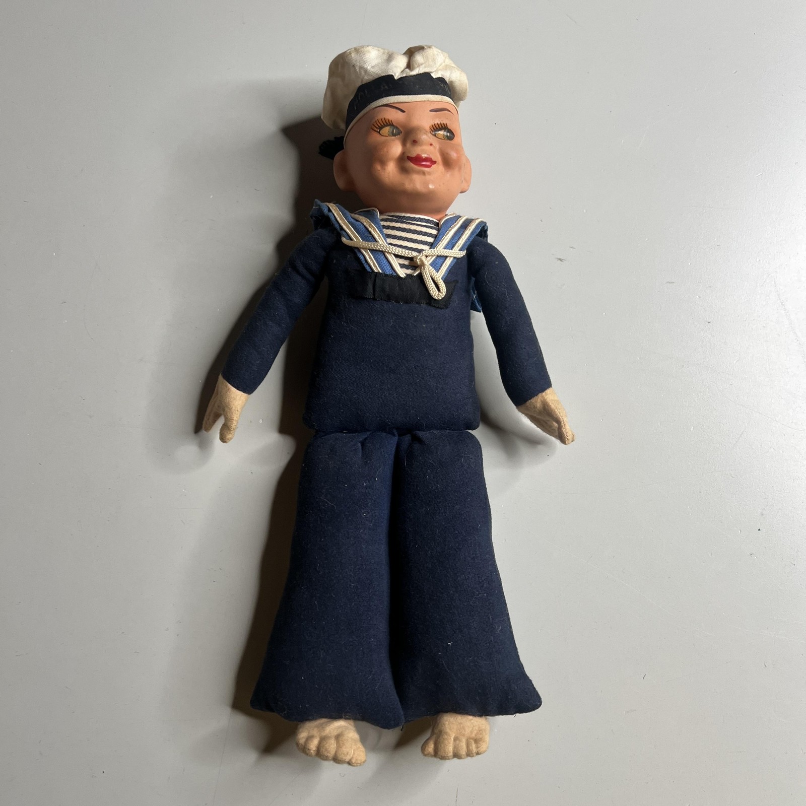 Vintage Sailor Boy Rag Cloth Doll 12 In Composition Head Navy Nautical Sea