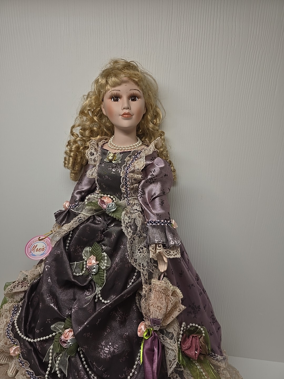 Curly Hair Porcelain Doll by Menie 23″ Tall D21