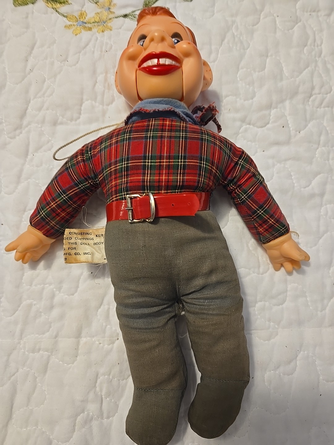 Vtg RUBBER FACE CLOTH DOLL HOWDY DOODY VENTRILOQUIST 12″ PLUSH GOLDBERGER Soiled