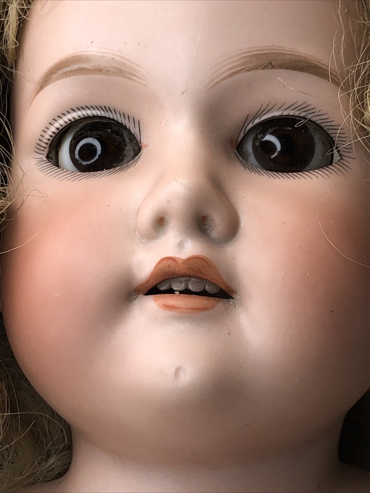 24” Antique Germany Bisque Doll AM Floradora 5 Leather Body Brown SL Eyes #o