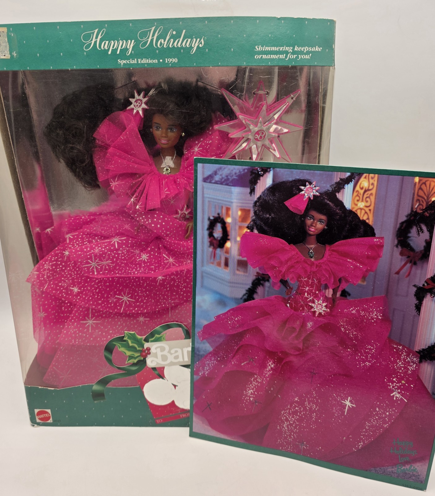 Mattel 1990 Happy Holidays African American Barbie Doll 4543 Damaged Box